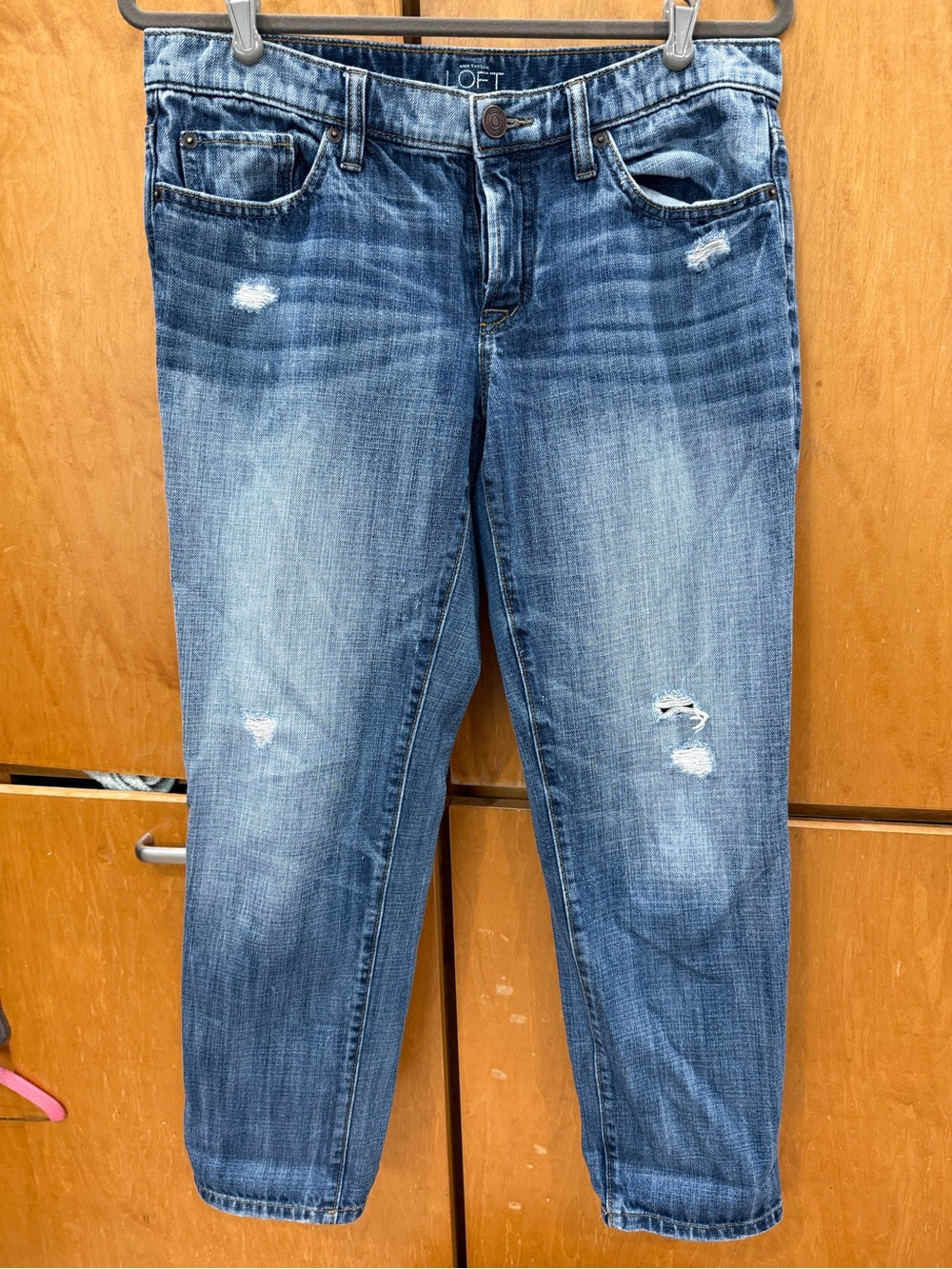 LOFT Boyfriend Jeans in Medium Wash Blue with Light Distressing